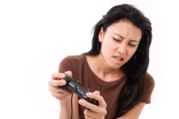 Stressed, exited female gamer isolated — Stock Photo, Image