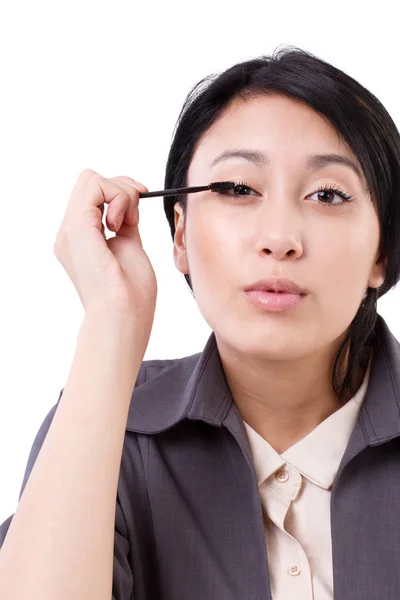 Happy business woman's grooming, making up, looking at camera — Stock Photo, Image