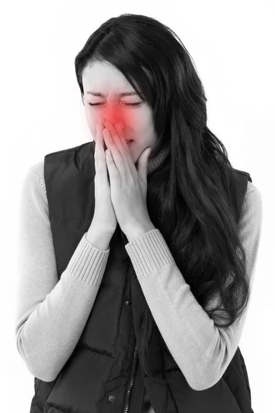 Sick woman sneezing — Stock Photo, Image