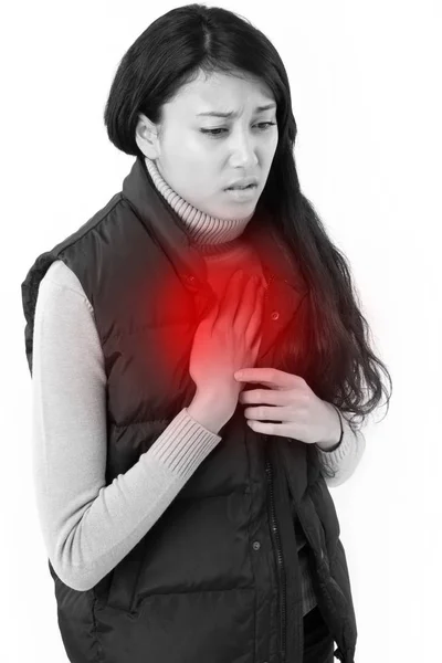 Vrouw lijden aan zure reflux of brandend maagzuur — Stockfoto