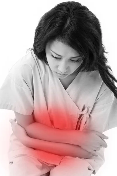 Femeie pacient care suferă de dureri de stomac — Fotografie, imagine de stoc