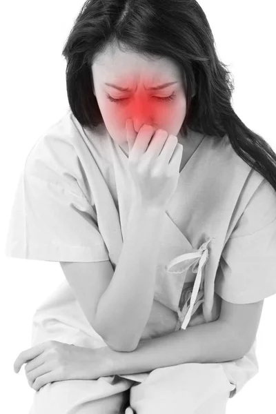 Woman patient suffering from runny nose or flu — Stock Photo, Image