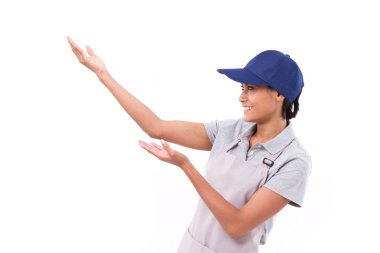 kadın çalışma gösteren bir şey üstünde boş yer