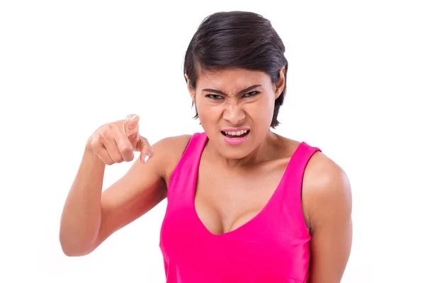 Angry woman pointing at you — Stock Photo, Image