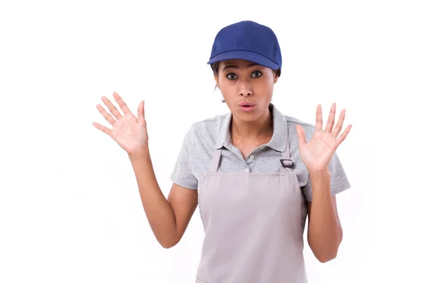 Exited, surprised female worker isolated — Stock Photo, Image