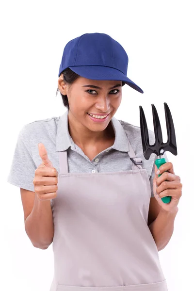 Giardiniere femminile mostrando pollice verso l'alto gesto — Foto Stock