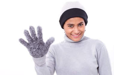 mutlu kadın kadar beş parmakları işaret