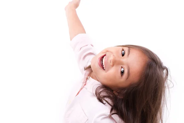 Feliz, sonriente hembra asiático caucásico niño jugando —  Fotos de Stock