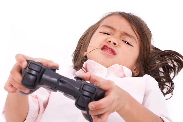 Frustré, bouleversé, gamer de petite fille en colère expérience jeu plus — Photo