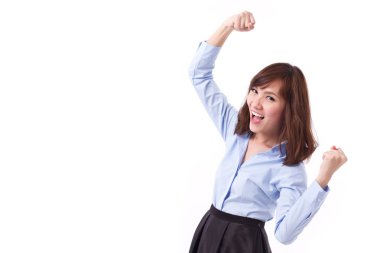 neşeli, başarılı poz poz çıktıktan, mutlu, smart casual Asyalı kadın