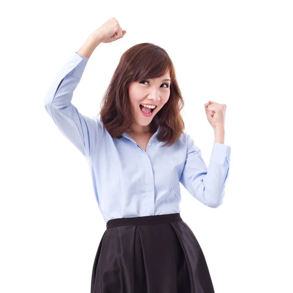 Aufgeregte, glückliche, smarte, lässige asiatische Frau — Stockfoto