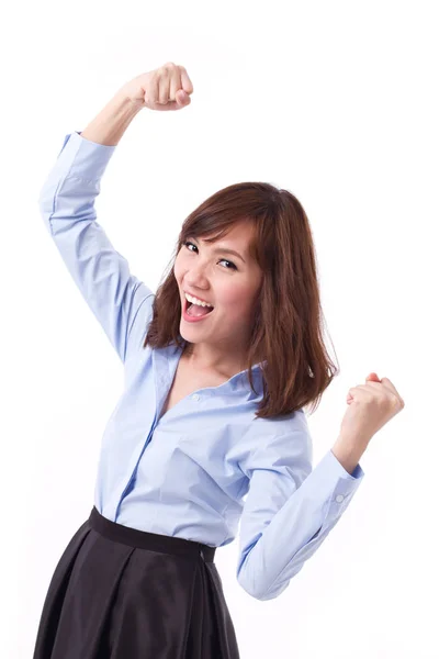 Aufgeregte, glückliche, smarte, lässige asiatische Frau — Stockfoto