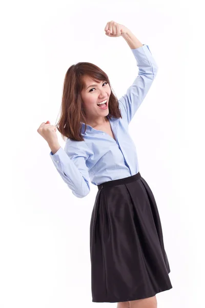 Exited, feliz, elegante casual asiático mujer posando alegre, éxito — Foto de Stock