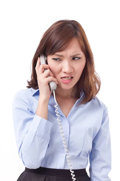 Wütend, frustriert, verärgert Geschäftsfrau am Telefon, Studioaufnahme — Stockfoto