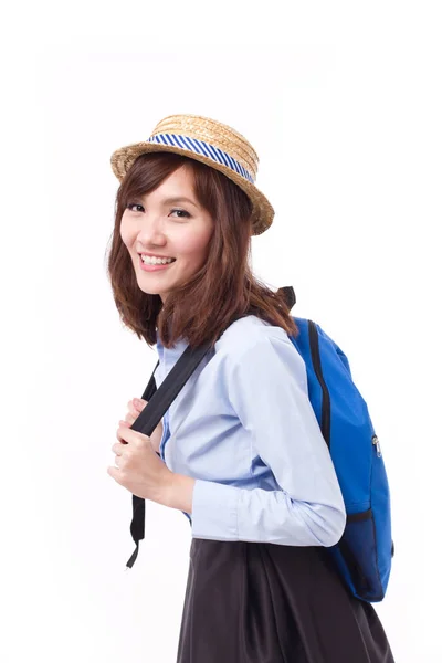 Asian woman traveler, studio isolated of woman model — Stock Photo, Image