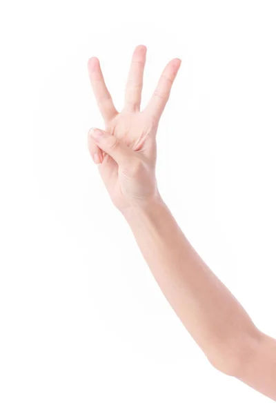 Mano apuntando hacia arriba 3 gesto del dedo — Foto de Stock