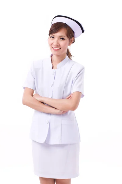 Enfermeira feliz, positiva com rosto sorridente — Fotografia de Stock