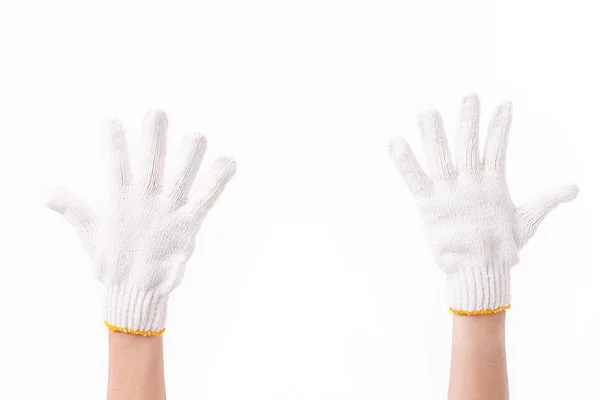 Worker double back hands pointing up with industrial or agricult — Stock Photo, Image