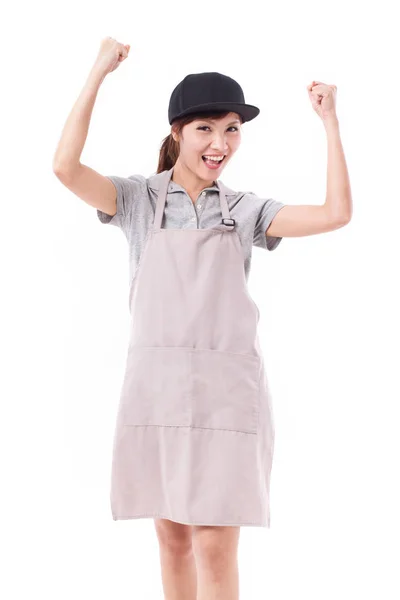 Exited, happy, smiling, successful, strong woman worker — Stock Photo, Image
