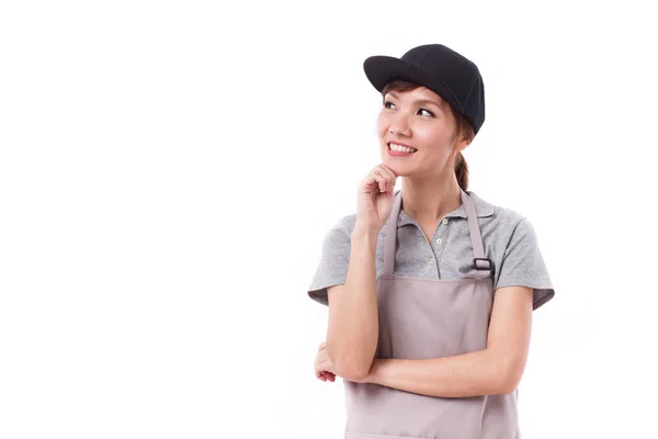 Šťastná, usměvavá žena pracovník vyhledávání — Stock fotografie