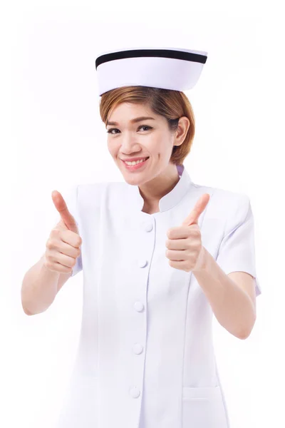 微笑的护士给两个大拇指的手势 — 图库照片