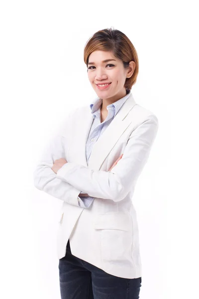 Confiante feliz sorrindo mulher de negócios, estúdio isolado — Fotografia de Stock