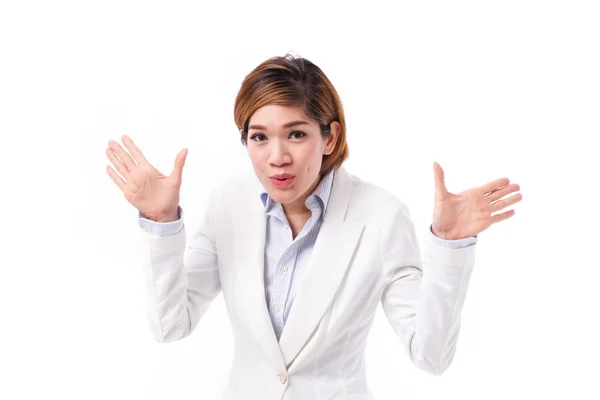 Surprised, exited, happy, positive business woman with uh oh expression — Stock Photo, Image