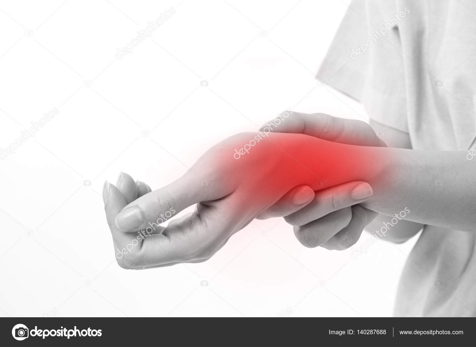 Woman suffering from wrist joint pain, arthritis, gout — Stock Photo