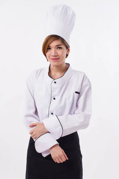 Happy, smiling, positive female chef isolated — Stock Photo, Image