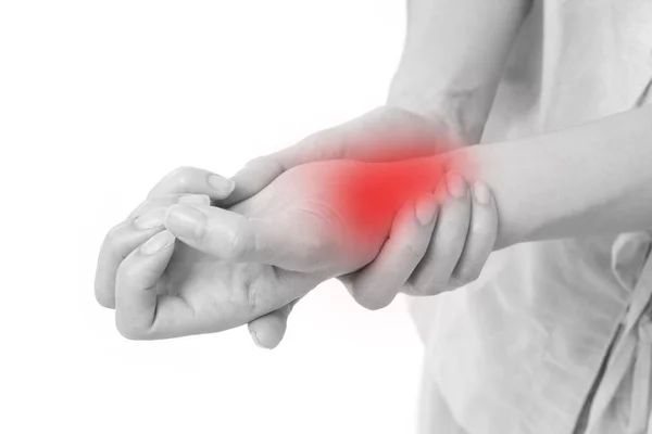 Woman suffering from wrist joint pain, arthritis, gout — Stock Photo, Image