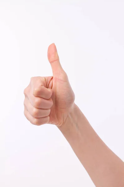Hand showing thumb up, like, good, approval, acceptance, okay, ok, positive gesture — Stock Photo, Image
