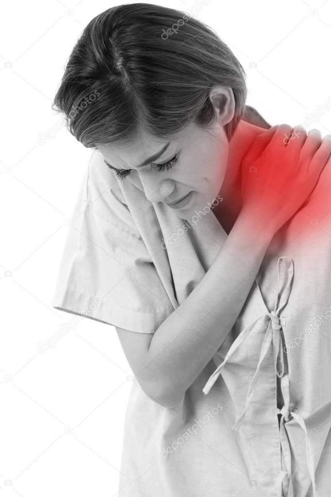 woman with shoulder or neck pain, stiffness, injury