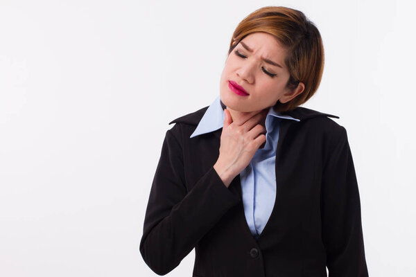 business woman suffering from sore throat, flu, sickness