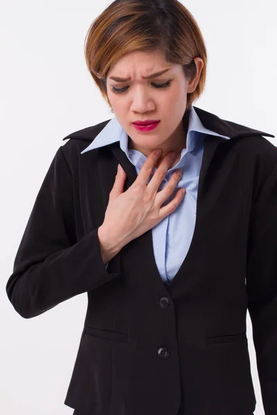 Mujer de negocios que sufre de reflujo ácido, gastritis —  Fotos de Stock