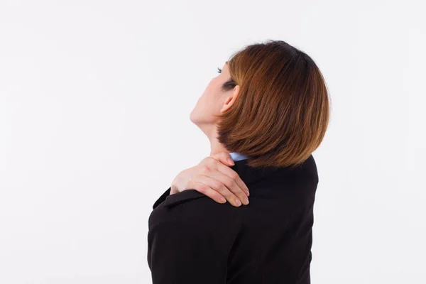 Business woman suffering from shoulder pain, office syndrome — Stock Photo, Image