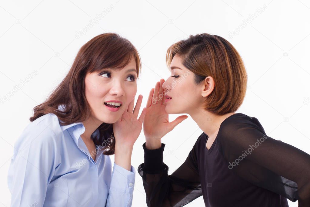 woman gossiping, whispering, listening to rumor or hearsay