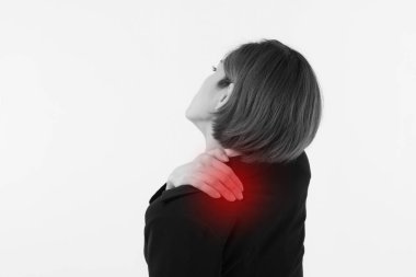 omuz ağrısı, office Sendromu acı iş kadını