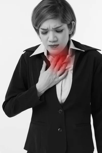 Businesswoman suffering from acid reflux, gastritis — Stock Photo, Image