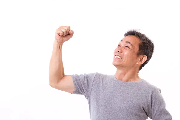 Hombre viejo o de mediana edad fuerte blanco aislado, mirando hacia arriba — Foto de Stock