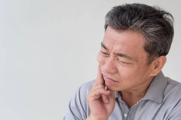 Sick old senior man with toothache, dental care concept — Stock Photo, Image