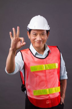 Tamam el jest kendine güvenen, profesyonel Asya erkek mühendis