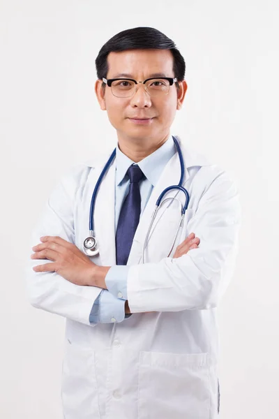 Confident asian male doctor isolated — Stock Photo, Image