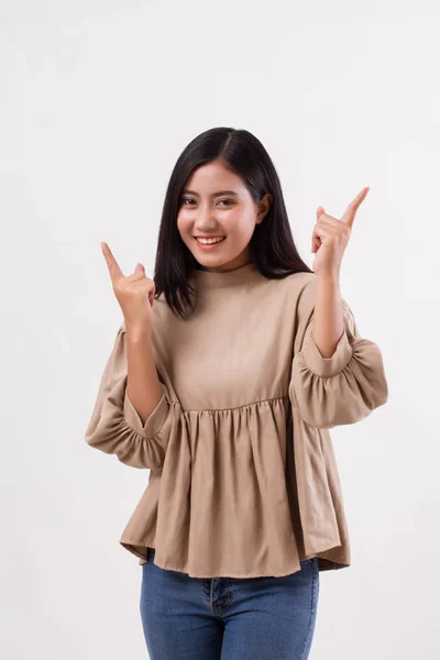 Frau zeigt die Hand isoliert, Konzept der Wahl oder Alternativen — Stockfoto