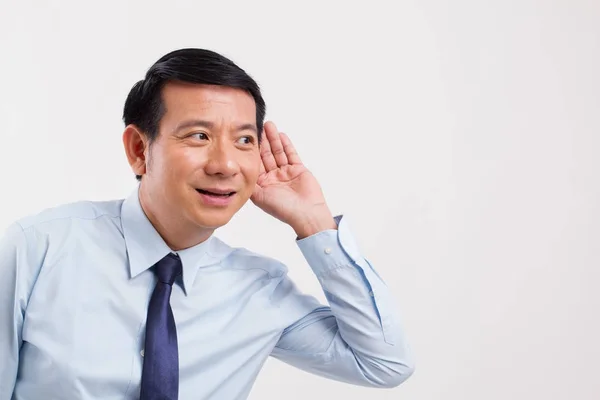 Happy smiling positive business man listening to good news — Stock Photo, Image