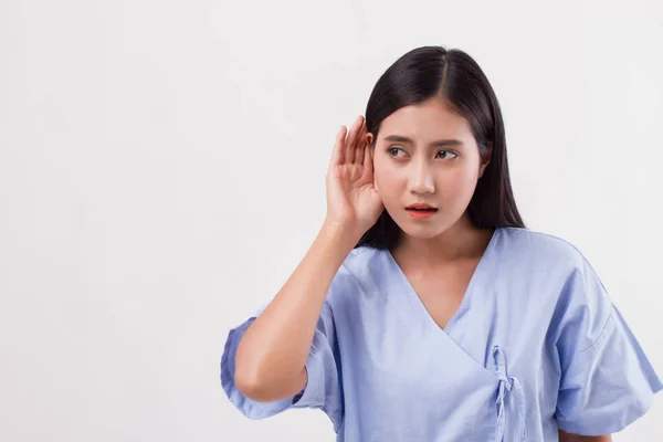 Sad frustrated unhappy woman listening ear to bad news — Stock Photo, Image