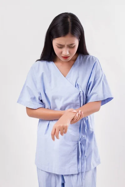 Woman suffering from wrist joint pain, arthritis, gout, CTS — Stock Photo, Image