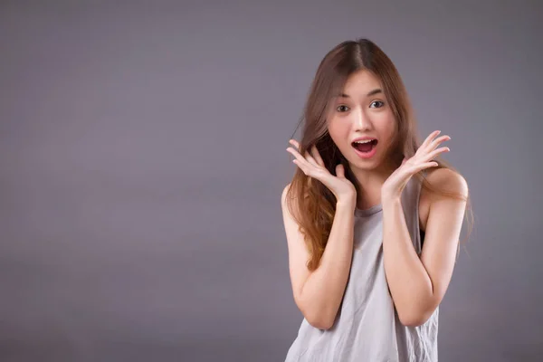 Exited woman studio isolated portrait — Stock Photo, Image