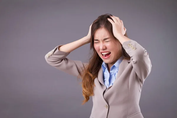 Business woman with headache problem — Stock Photo, Image