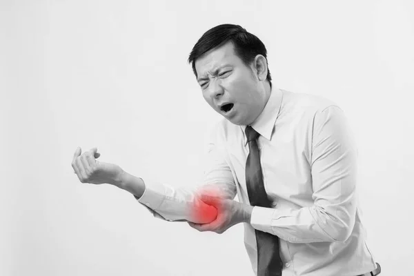 Homme souffrant de douleurs articulaires au coude, arthrite de la goutte — Photo