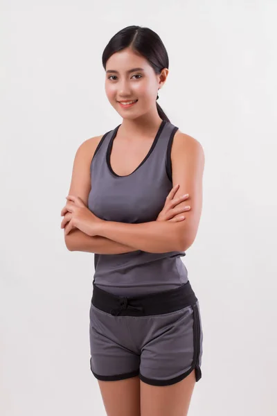 Confident happy smiling fitness woman isolated — Stock Photo, Image